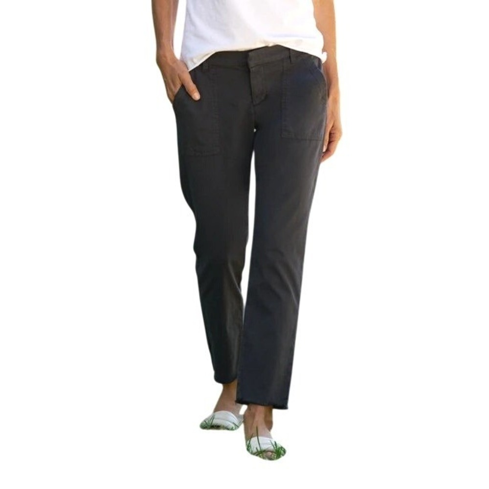 Frank & Eileen Blackrock Pants 8 Washed Black Raw Hem Utility Stretch Cotton